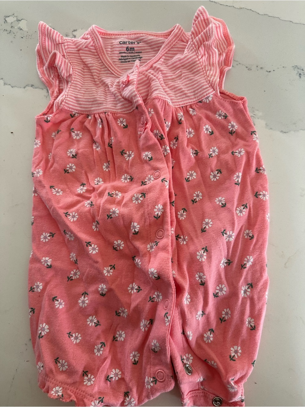 Carter's Coral Pink Floral onesie 6 months